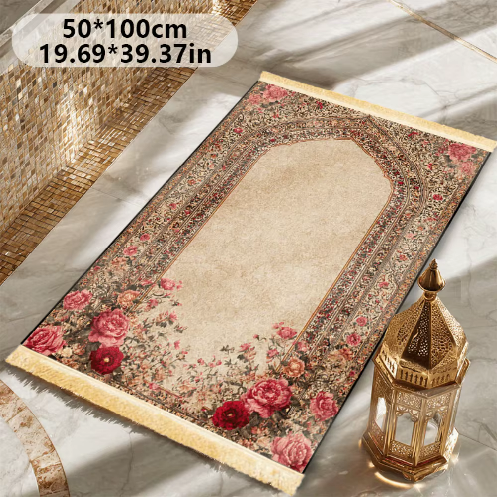 Tapis de prière musulman de luxe, tapis islamique portable en polyester avec pompons, tapis de prièr