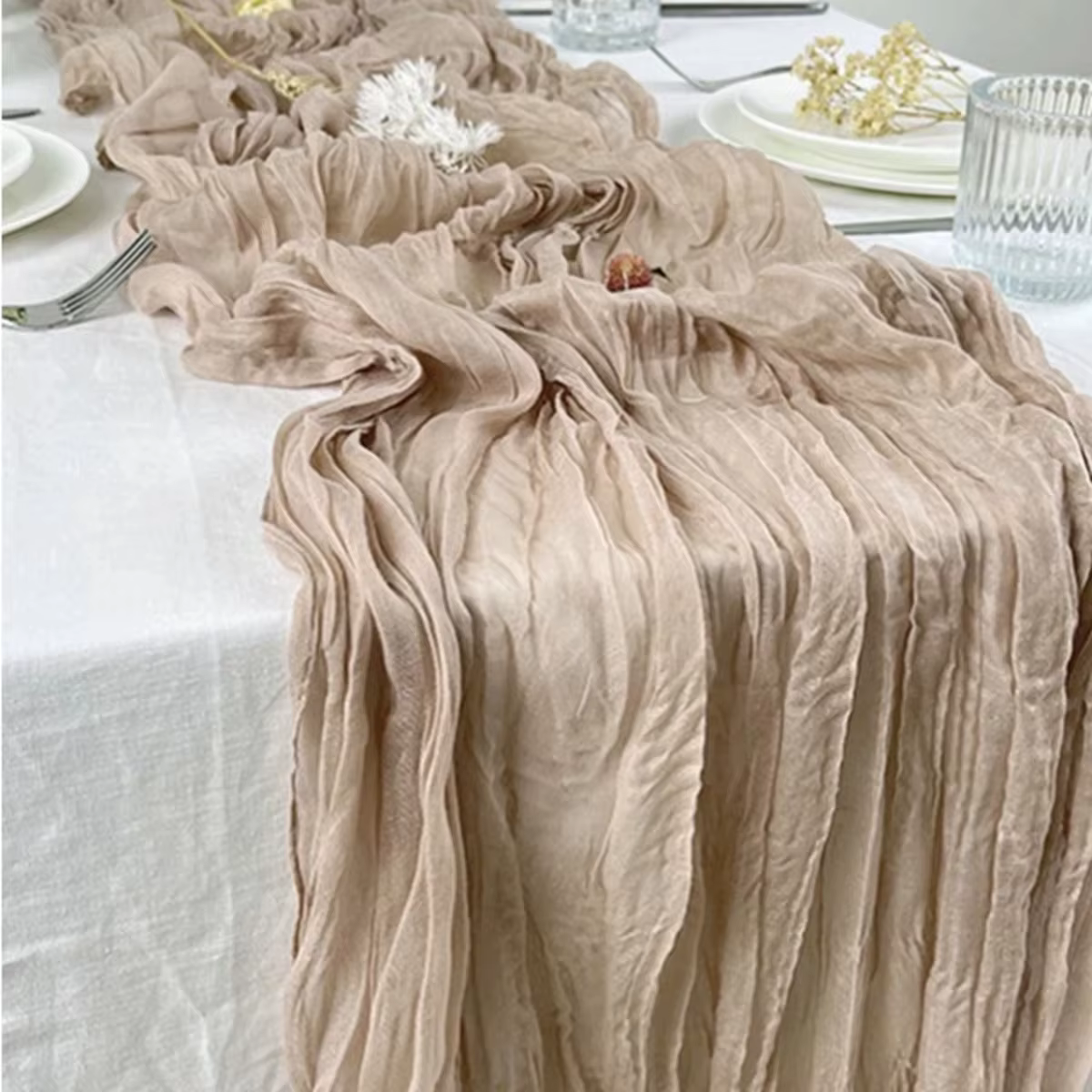Chemin de Table en gaze semi-transparente, tissu à sauge, réglage de Table, salle à manger, Vintage,