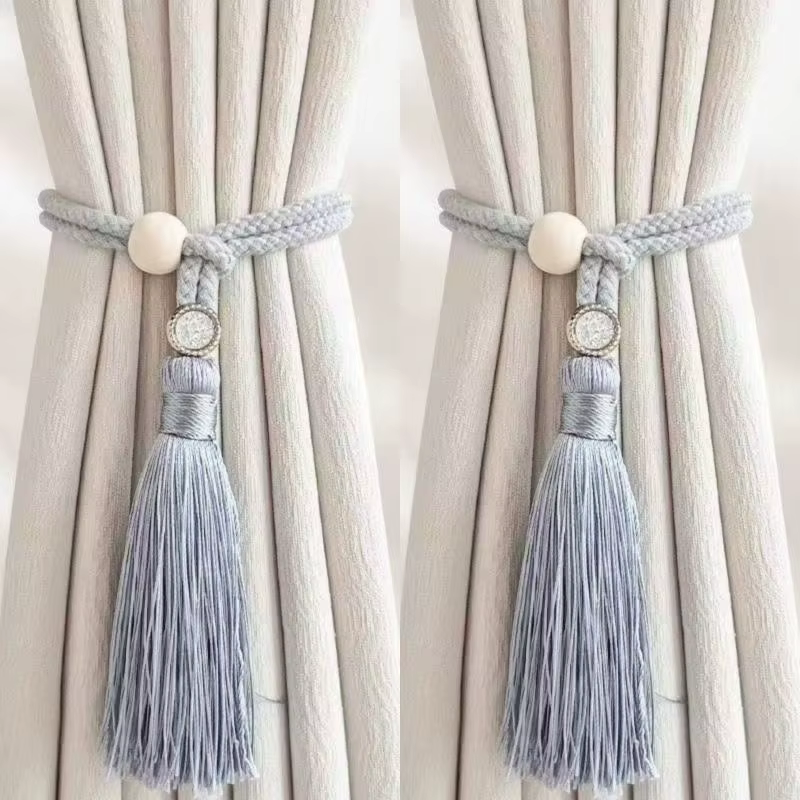 Attache de rideau bohème chic, cordon en coton réglable, franges, boucle en bois tissée à la main, s