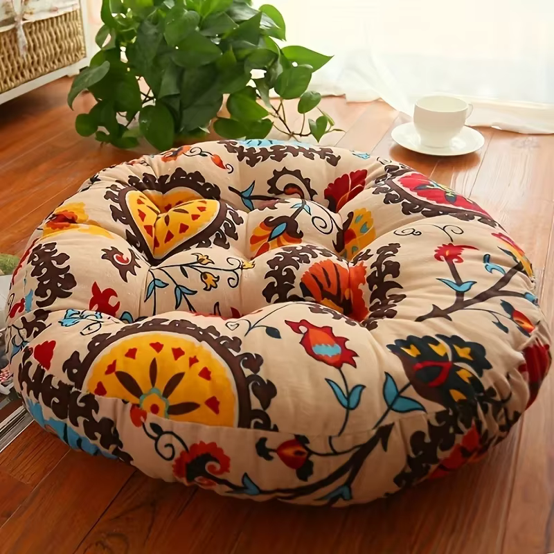 Coussins de sol en coton et lin doux, coussin rond bohème, Tatami, tapis d'oreiller, décorations de