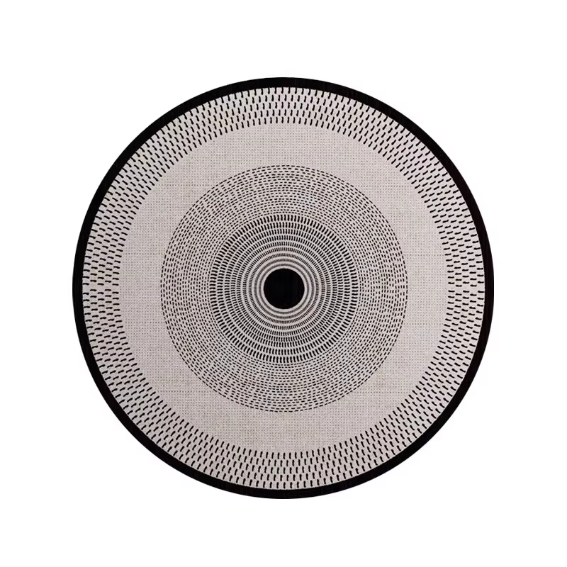 Tapis de salon imperméable, antidérapant, résistant aux taches, rond, motif disque vinyle noir, gran