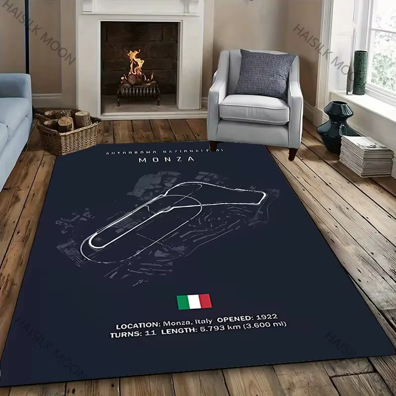 Tapis imprimé en Circuit de piste pour chambre, canapé, formule 1, décor à thème de sport automobile