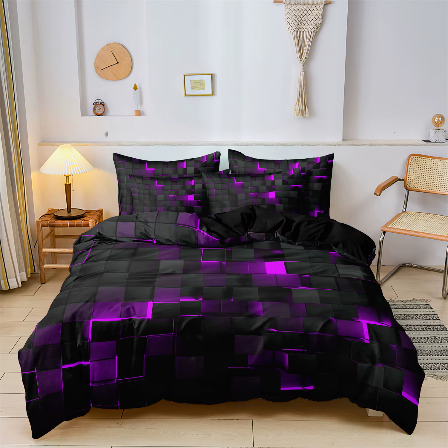 Ensemble de literie luxueux à motif géométrique à carreaux, 3 pièces, doux et confortable, comprenan
