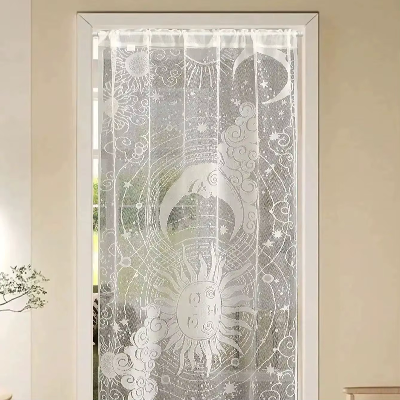 Rideau de porte français brodé semi-transparent, drapé filtrant la lumière, floral, 72 amaran, Tyys,
