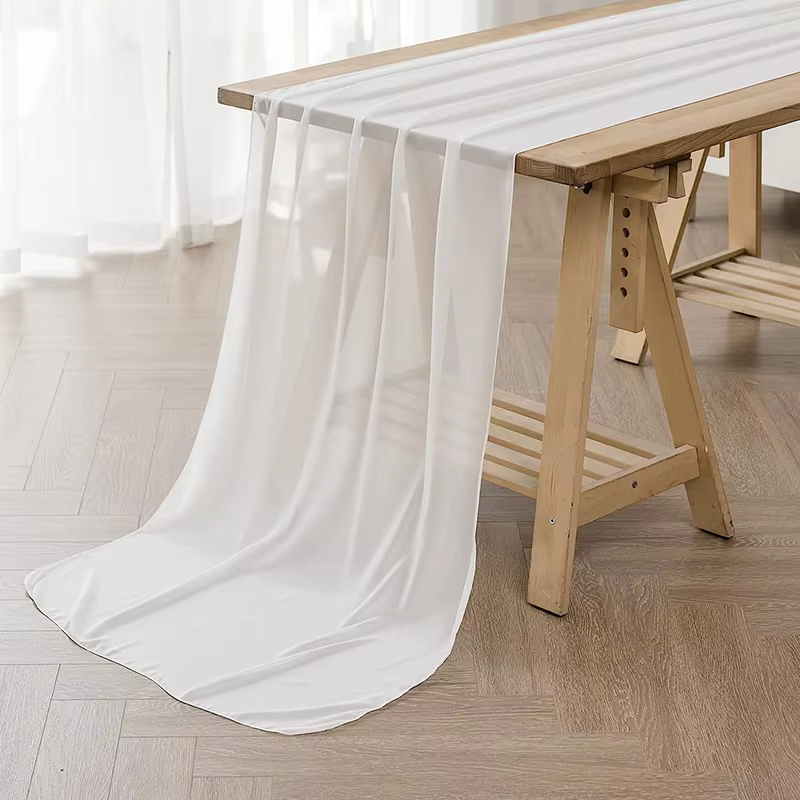 Chemin de Table en mousseline de soie vert sauge, gaze rustique transparente, décor de Table pour ro