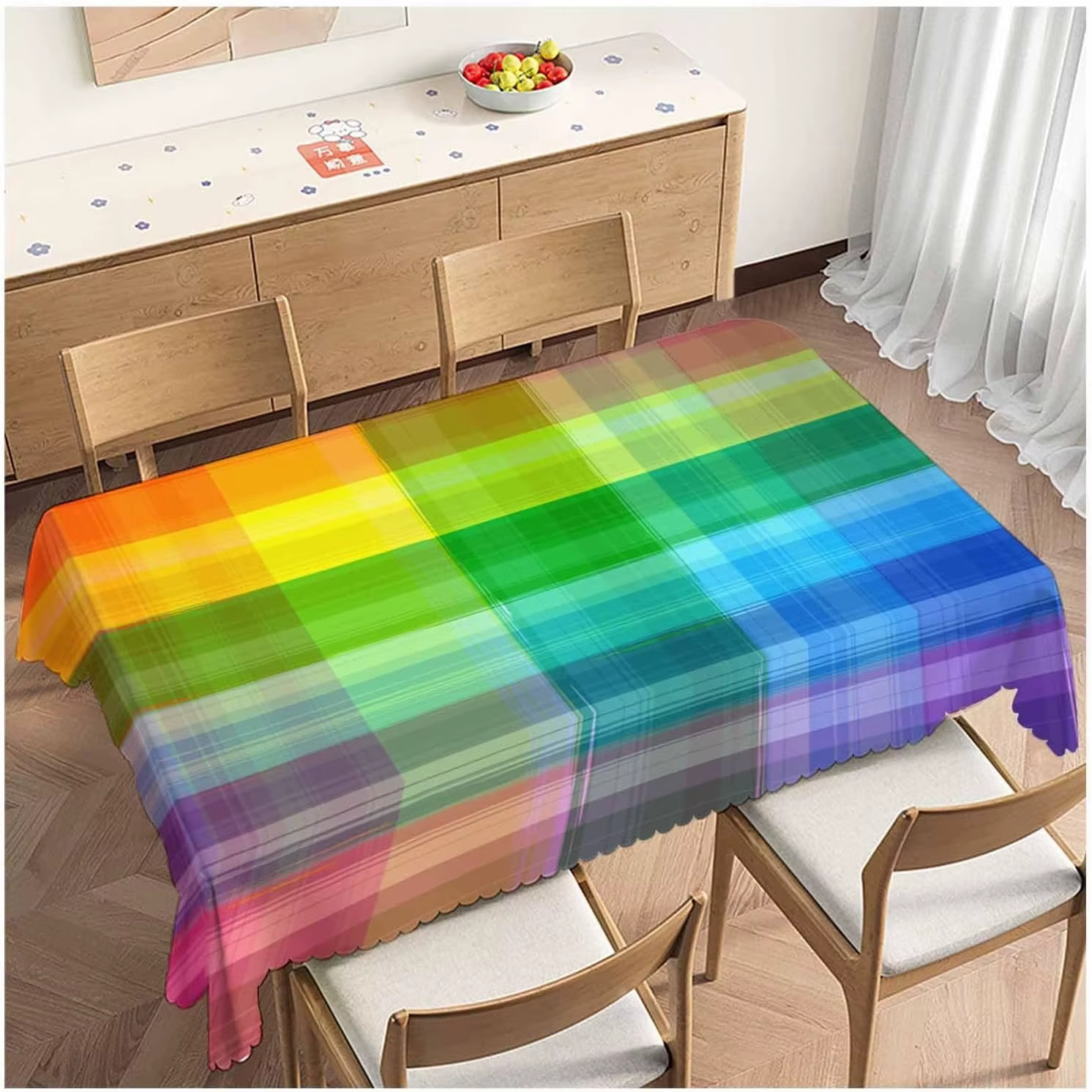 Nappe rectangulaire à carreaux arc-en-ciel, imperméable, décor de table, réutilisable, pour ferme, c