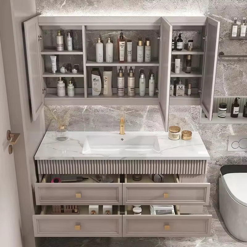 Meuble de salle de bain de luxe avec vasque, style crème français, combinaison armoire de salle de b