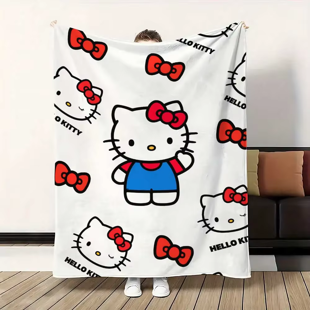 Couverture douillette Kawaii Hello Kitty pour canapé, couverture moelleuse et chaude pour lit, décor