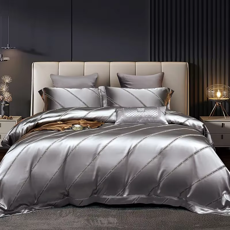 Parure de lit de luxe en Satin et coton Jacquard, feuilles dorées, housse de couette lisse en coton 