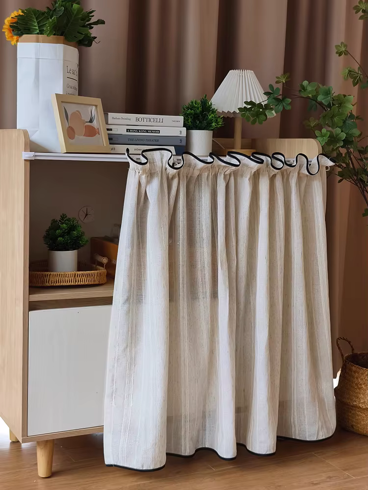 Rideau de café semi-transparent à rayures unies japonaises, cloison courte anti-poussière pour salon