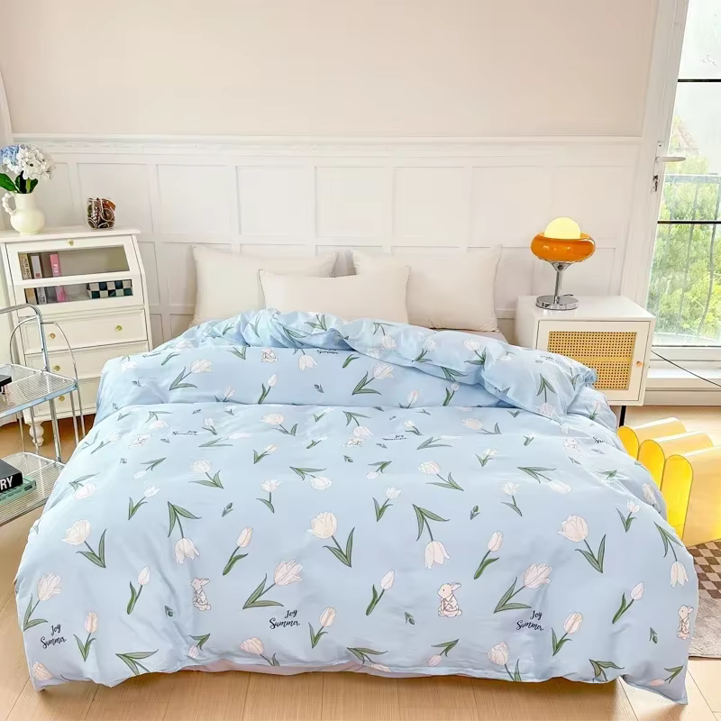 Juste de Couette 100% Coton Pur pour Enfant, Queen/King Size, Rayée, Couette pour Lit Double, Simple