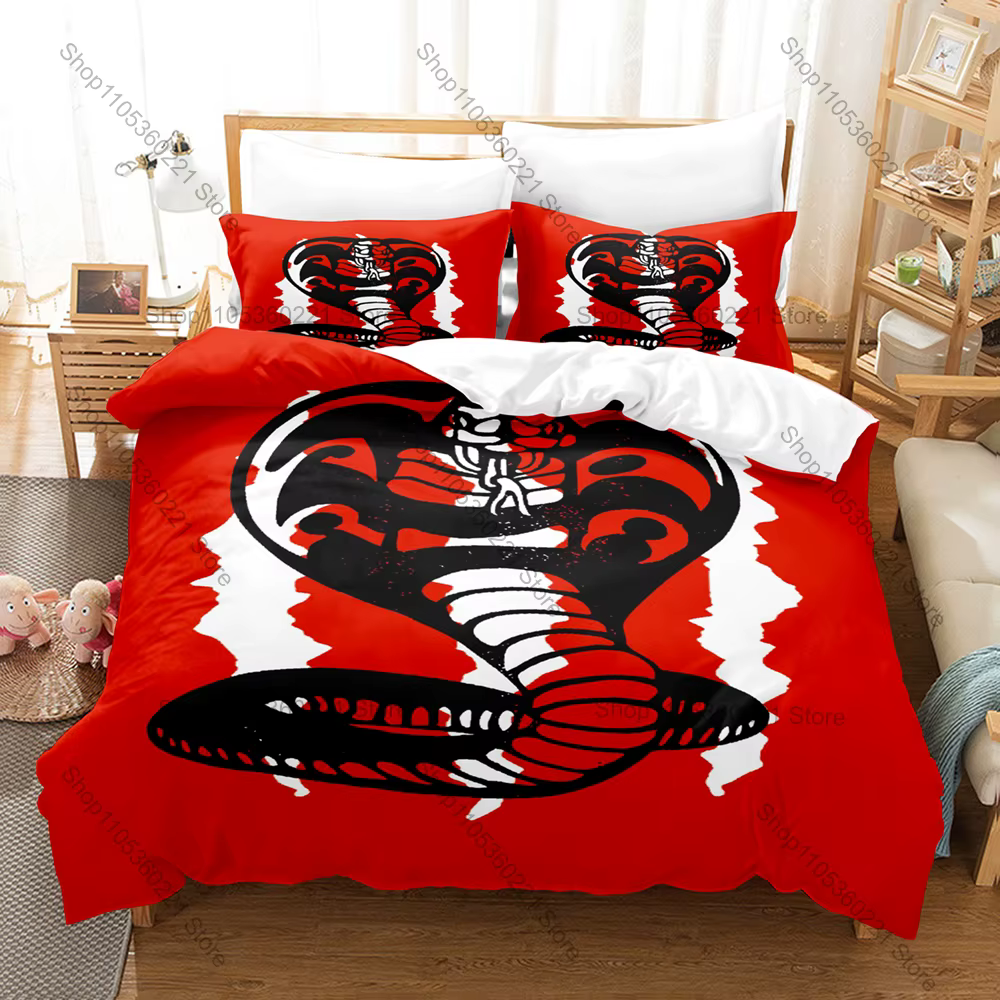 Ensemble de literie Cobra Kai Karate Kid, 3 pièces, housse de couette, taie d'oreiller, décoration d