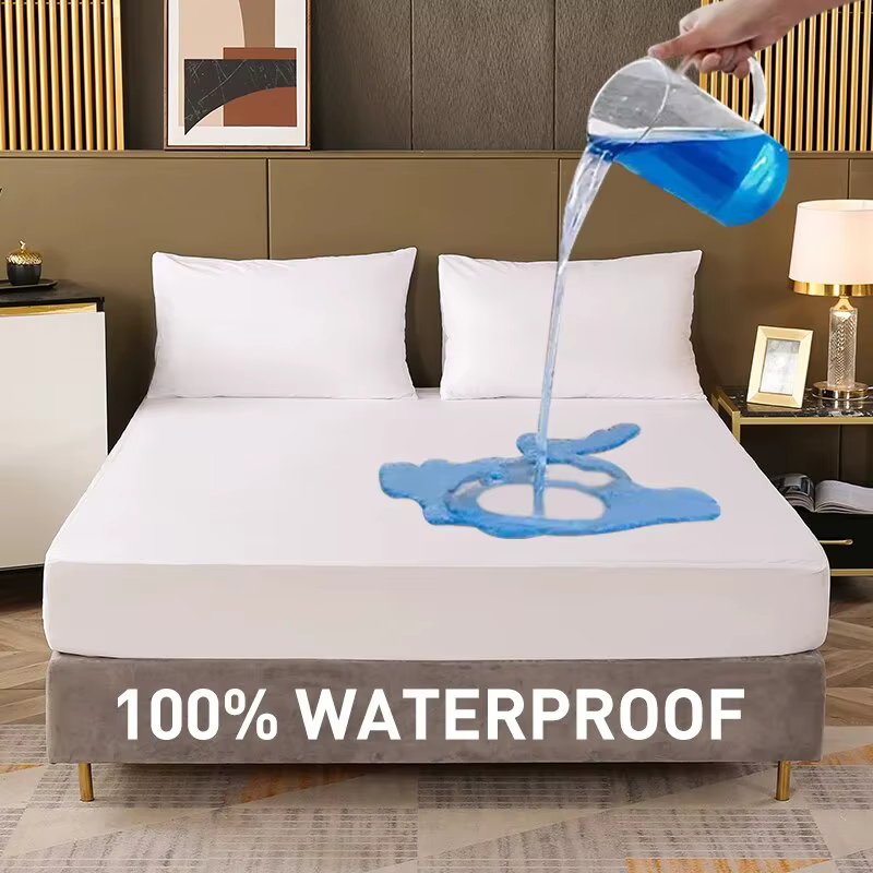 Drap-housse imperméable, housse de literie, tissu de lit, couleur unie, housse de matelas, housse de