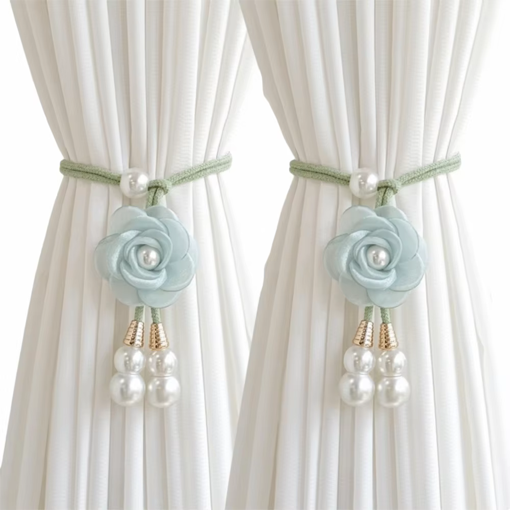 2 attaches de rideaux modernes à fleurs, réglables, en perles, camélias, attaches de rideaux 3D en f