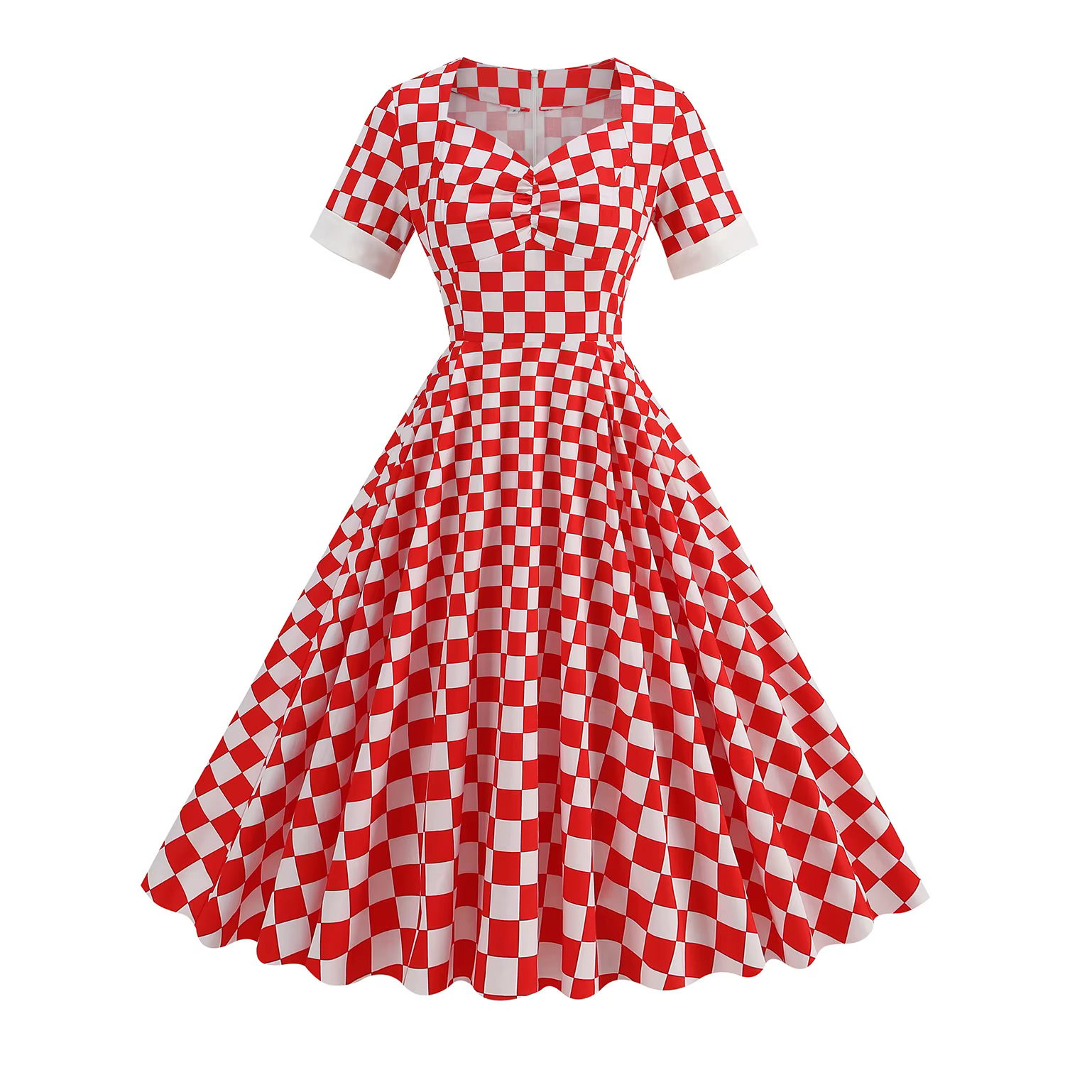 2025 Nouveau Vintage Rouge et Blanc Plaid Rockabilly Robe Rétro Chérie Cou Femmes D'été Années 1950 