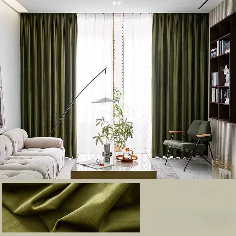 Rideau lumineux vert Olive rétro américain, drap de luxe pour salon, maison, chambre à coucher, occu
