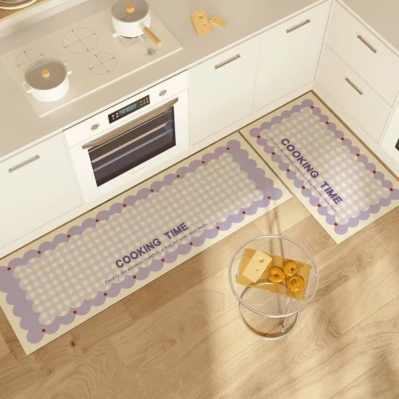 Tapis pour tapis de sol de cuisine, en cuir Pvc, imperméable, antidérapant, Long, rose, doux, décora