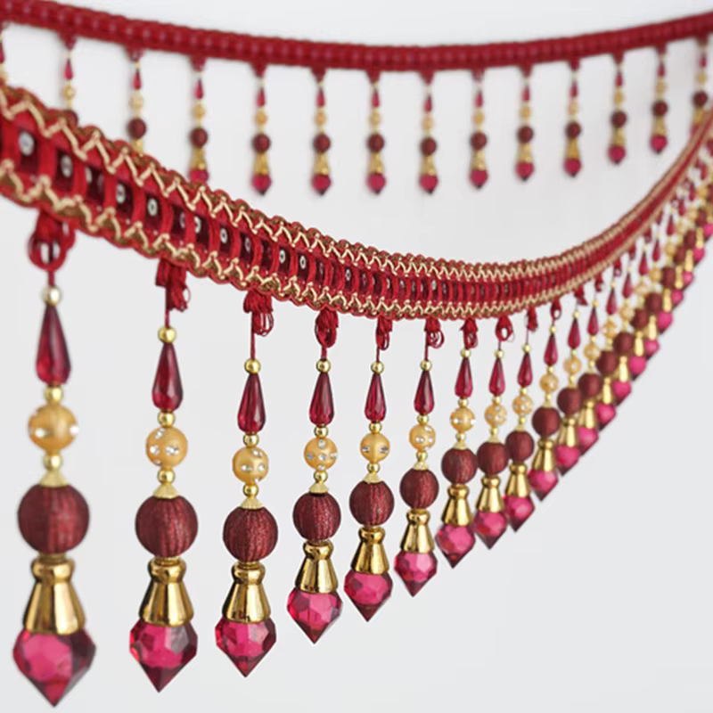 Garnitures de rideaux en dentelle perlée de cristal, pompon à franges, accessoires de bricolage, bor