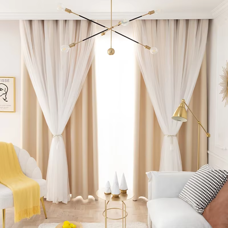 Rideaux Occultants de Princesse Coréenne à Double Couche pour Salon et Chambre à Coucher, Ombre en D