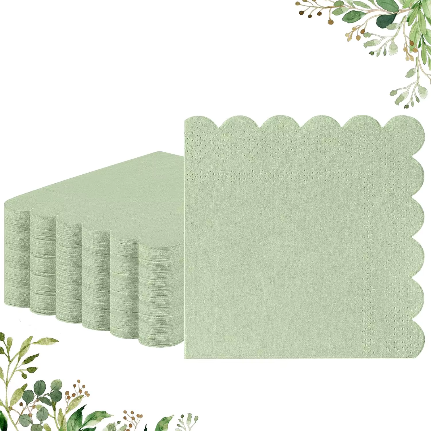 Serviettes à Cocktail 50 pièces, serviettes à Dessert à bords festonnés à 2 plis pliés 5x5 pouces, s