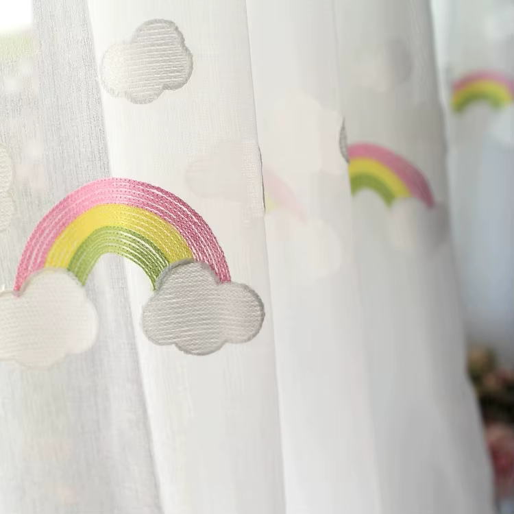 Rideaux arc-en-ciel en gaze, broderie rurale, Dolly, rideau en gaze blanche pour salon et chambre à 