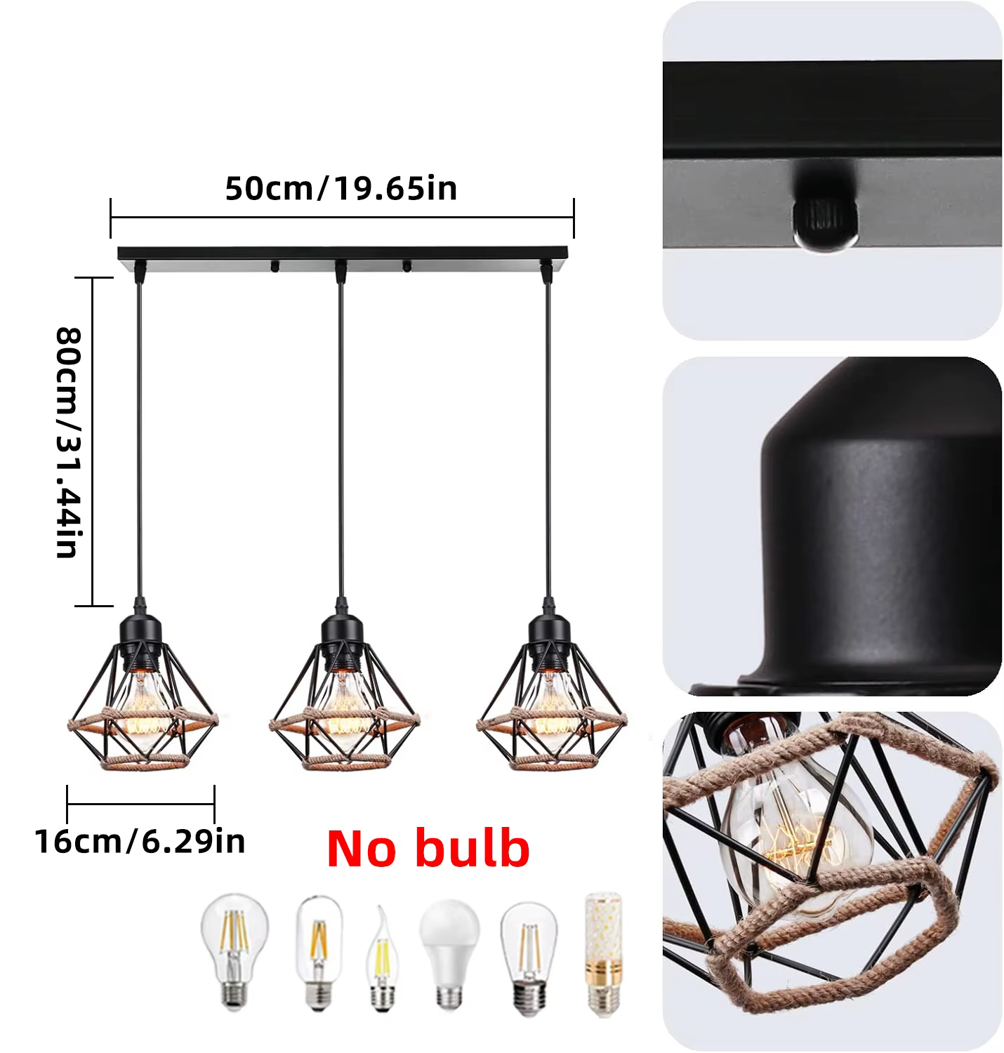 Lustre à 3 lumières, style industriel moderne, en fer peint, luminaire suspendu en forme de bande/di