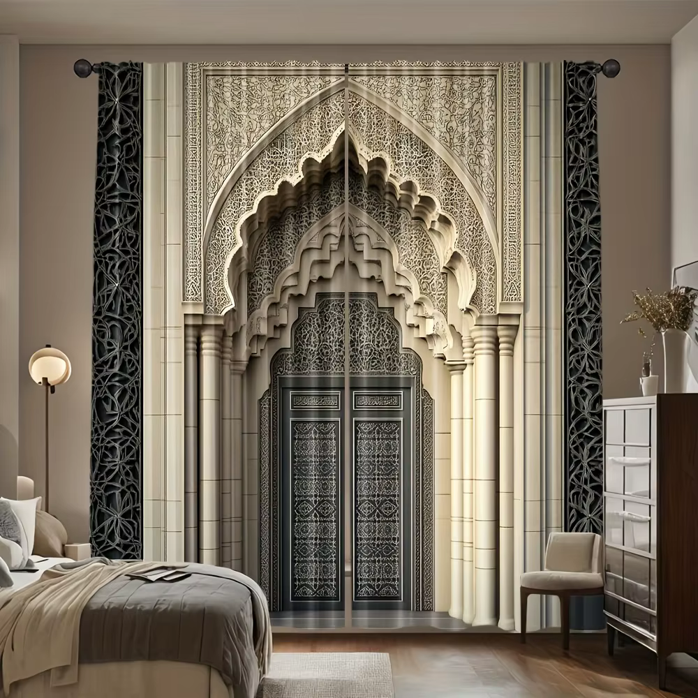 Rideaux en arc marocain, Design islamique, pour fenêtre, décoration de maison arabe, Style de salon 