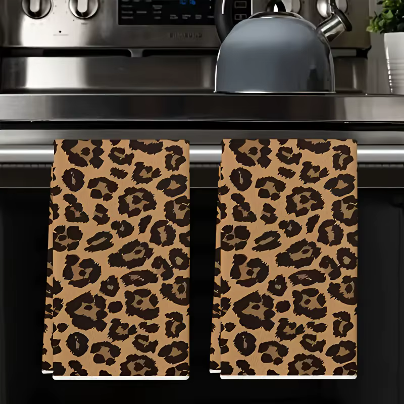 2 pièces, serviettes de cuisine à imprimé léopard marron, ensemble de serviettes 40 cm x 60 cm, chif