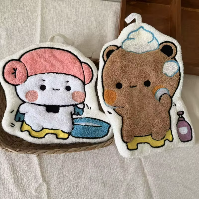 Serviette à main Double couche épaisse et absorbante en molleton de corail, dessin animé Panda Bubu 