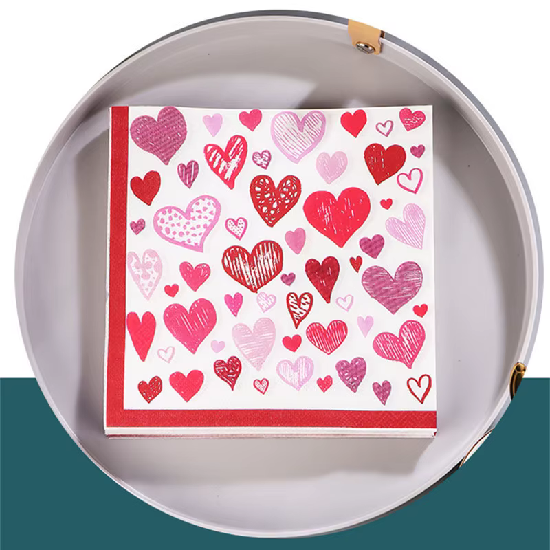 Lot de 20 serviettes en papier jetables imprimées Cœur et Rose pour la décoration de mariage et de f