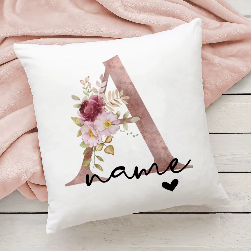 Juste de coussin personnalisée avec fleur initiale, taie d'oreiller personnalisée avec nom, décorati