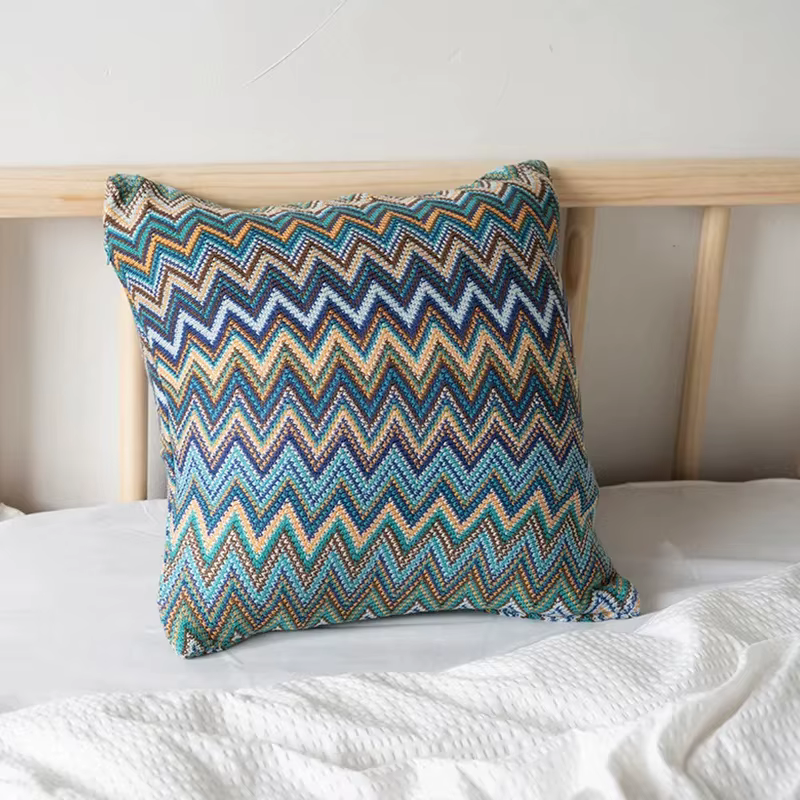 Housse de coussin tricotée rayée 45x45cm, taie d'oreiller bohème douce pour la décoration de la mais
