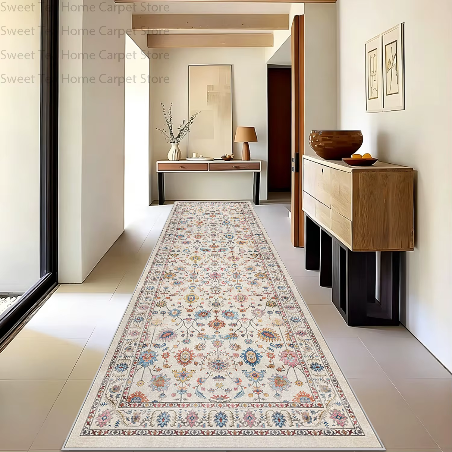 Tapis de couloir long style bohème oriental rétro, antidérapant, lavable, pour cuisine, tapis de lux