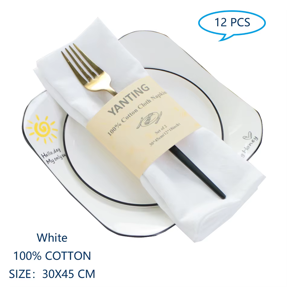 Ensemble de 12 serviettes de Table en coton, 30x45cm, tissu Durable, couleur uniforme réutilisable p