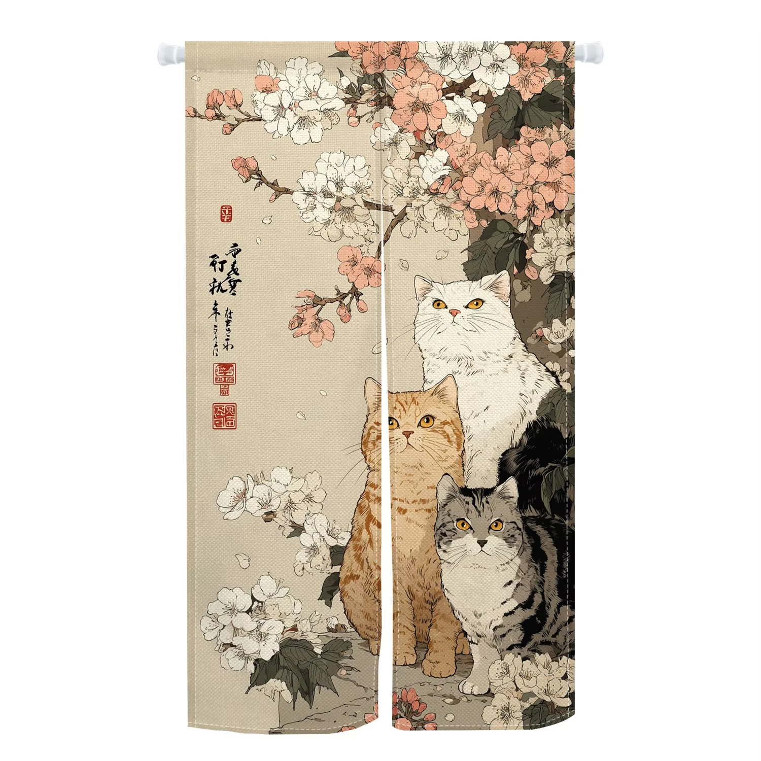 Rideau de porte de style japonais VIKAMA Sakura Cat, rideau de porte semi-ouverte pour cuisine, sépa