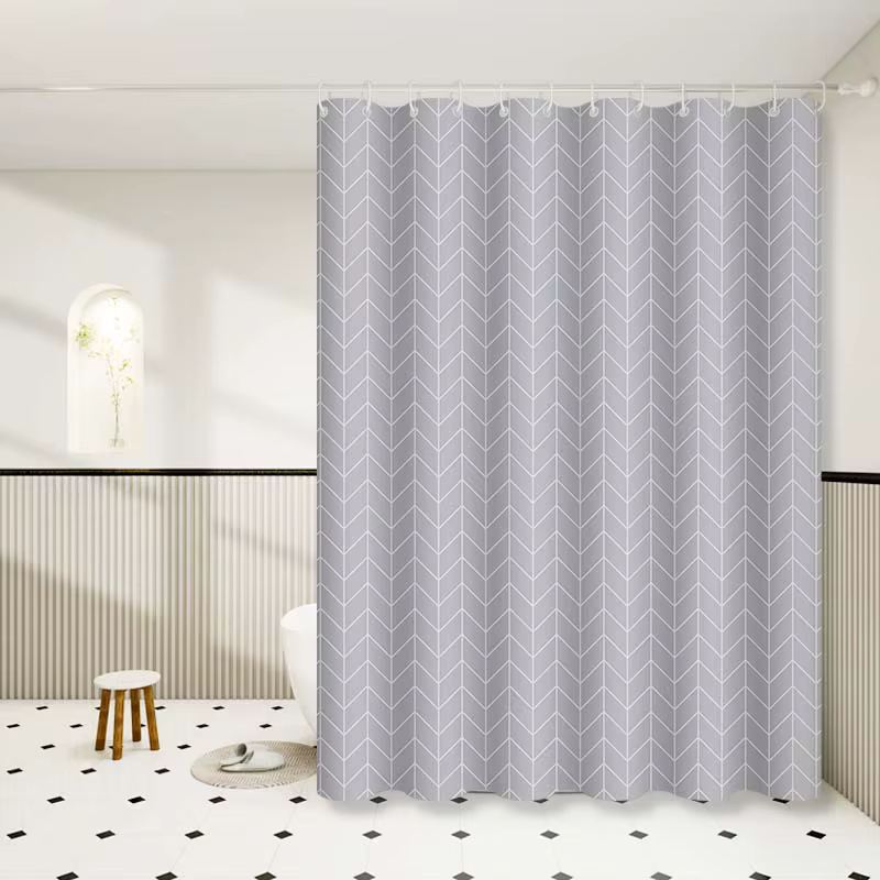 Rideau de douche polyvalent à motif quadrillé gris, rideau de salle de bain minimaliste qui crée un 