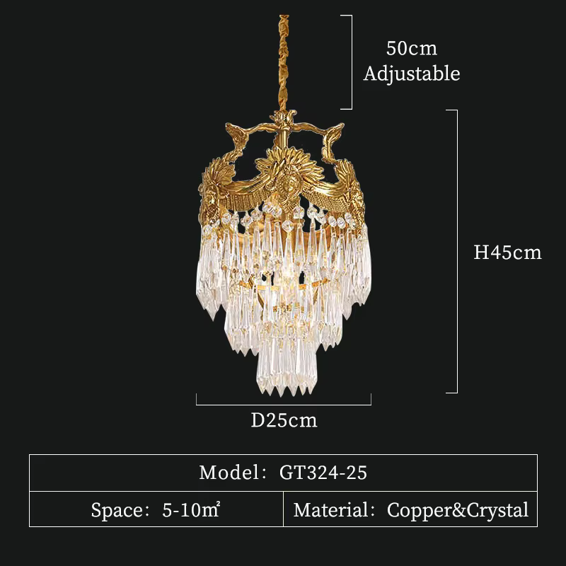 Lustre de restaurant en laiton de luxe, lumière pendante en cristal, Rocheads européen, français cla