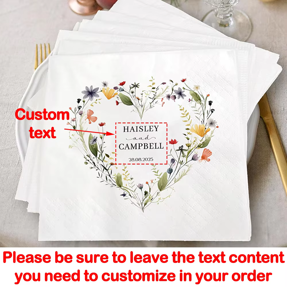 Serviettes de Cocktail personnalisées en fleurs sauvages, 20 feuilles, cadeaux de réception nuptiale