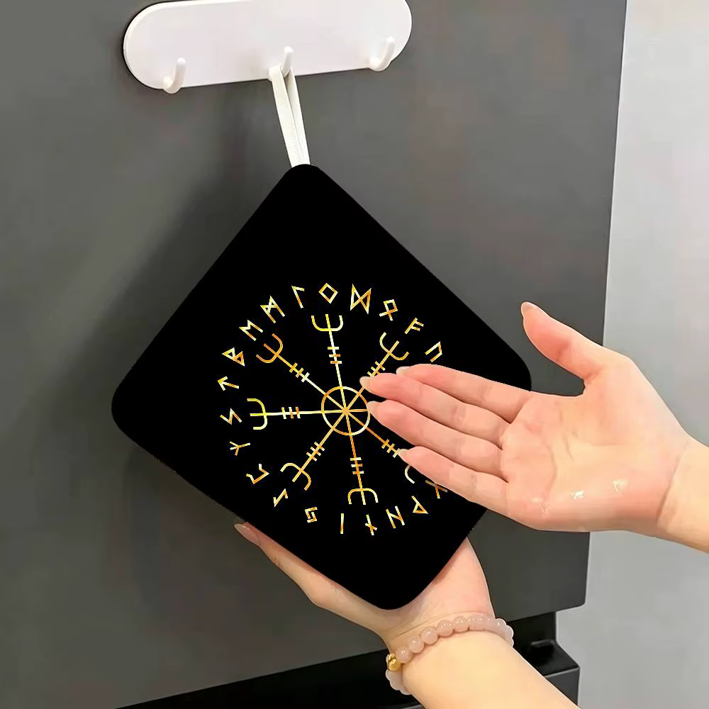 Serviette de cuisine en polyester et coton avec logo Viking-Vegvisir, anti-rétrécissement, pour le n