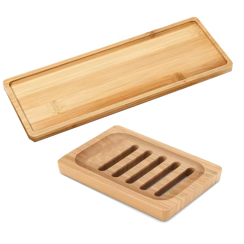 Ensemble de 2 accessoires de salle de bain en bambou, plateau en bambou, porte-savon et pour salle d