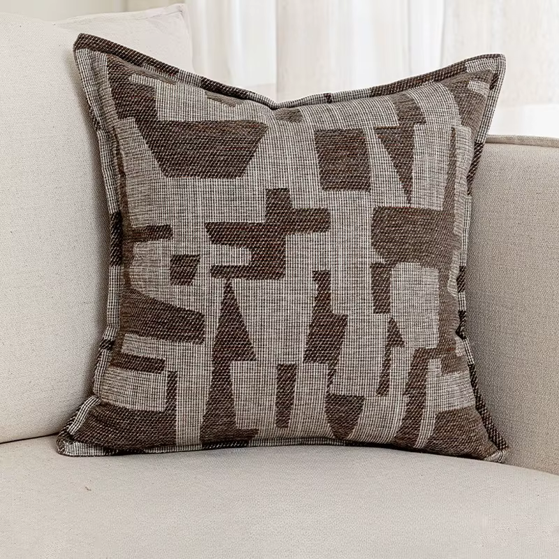 Housse de coussin jacquard marron vintage de qualité supérieure, style Maillard italien, taie d'orei
