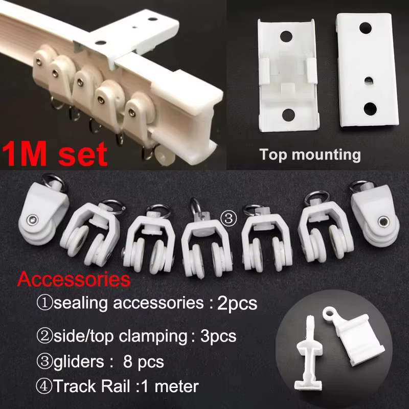 Rail de rideau flexible monté au plafond et au mur, conception pliable en plastique et acier pour ba