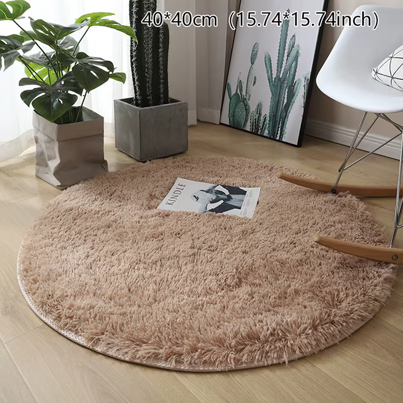 Tapis moelleux en laine lea pour salon, fausse fourrure, polymère rond, tapis longs en peluche pour 