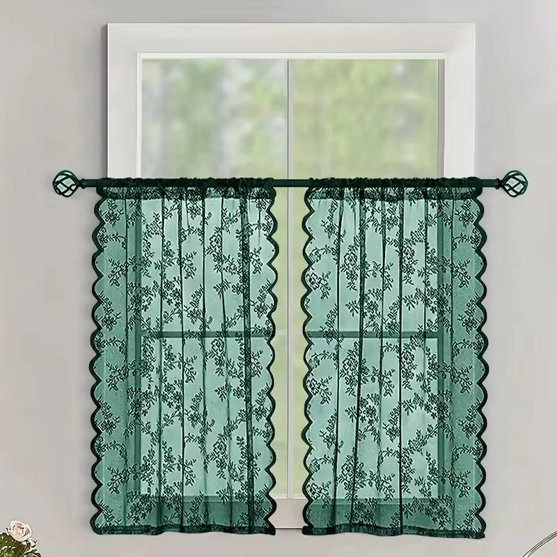 1 rideau semi-transparent à broderie florale vintage, adapté aux petites fenêtres et comme décoratio