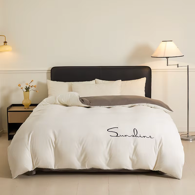 Housse de couette brodée de couleur unie, de haute qualité, douce et confortable, simple, Double, Qu