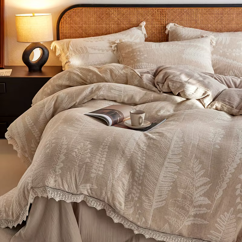 Parure de lit en fil déformable, 40% lin, 60% coton, naturel, santé, français, vintage, dentelle jac