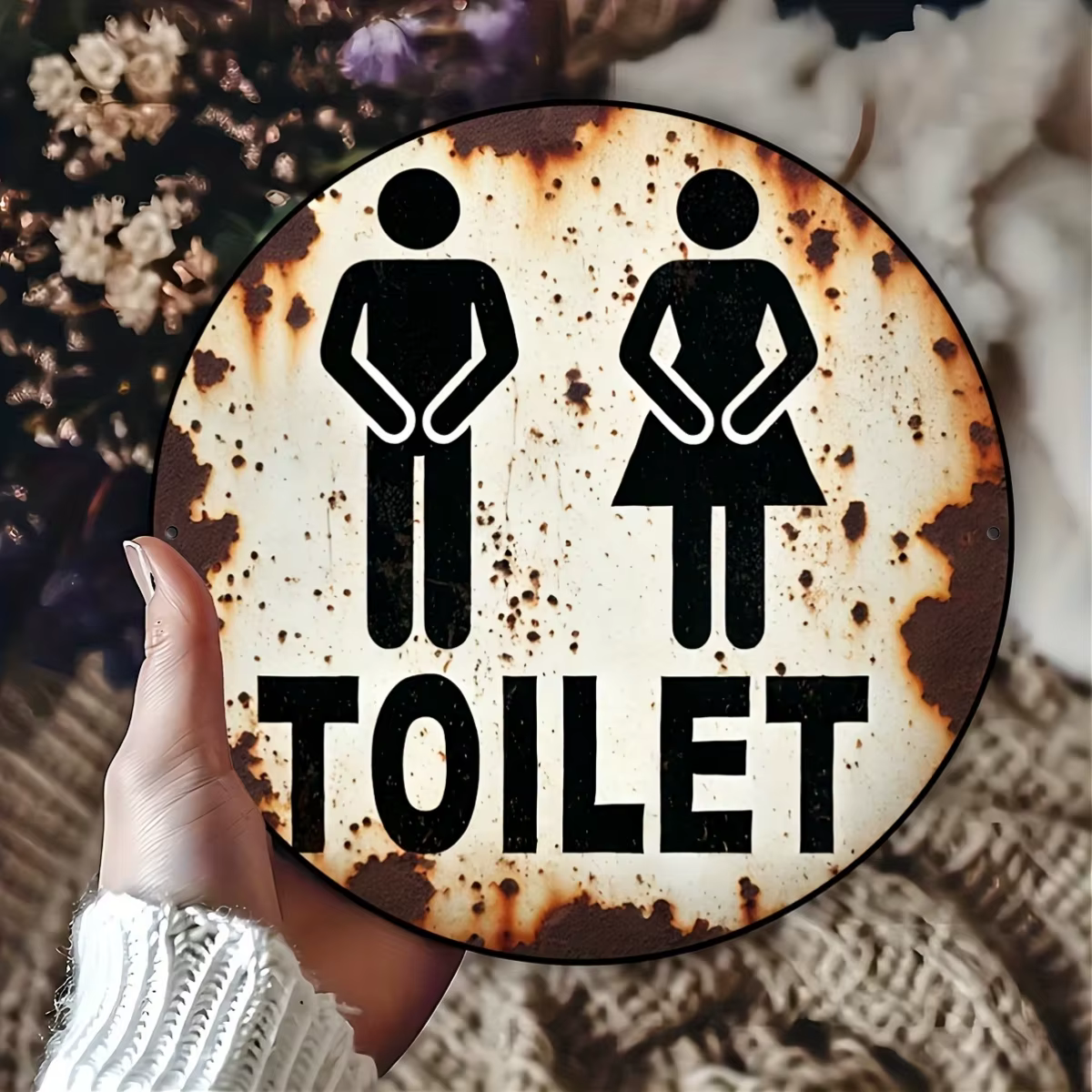 Panneau de toilette vintage : art mural de salle de bain rétro, panneau en aluminium de 20 cm/7,87 p