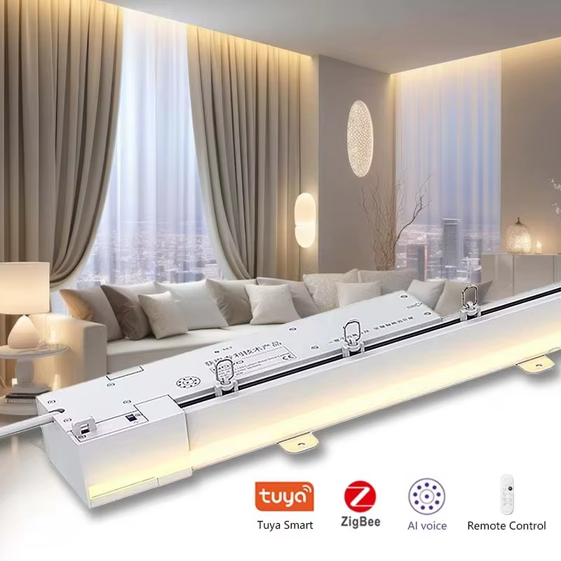 Rail de rideau électrique intelligent pour maison connectée, en plastique, avec bande lumineuse d'am