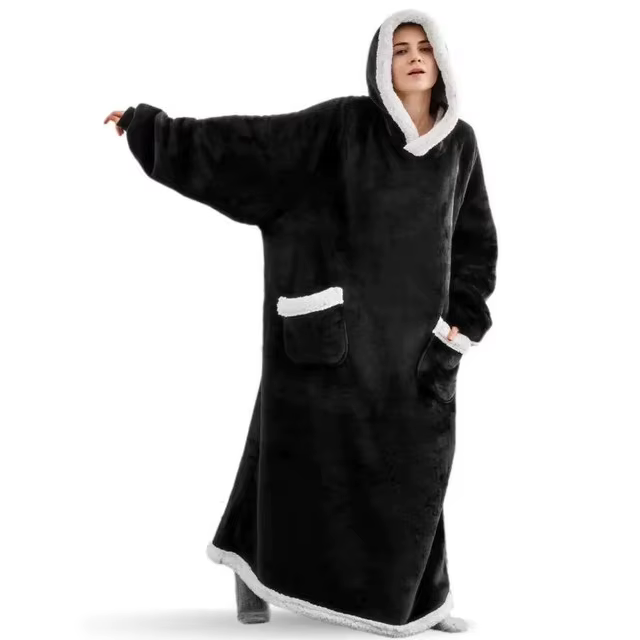 Couvertures portables Extra longues, couverture d'hiver à capuche en flanelle avec manches longues p