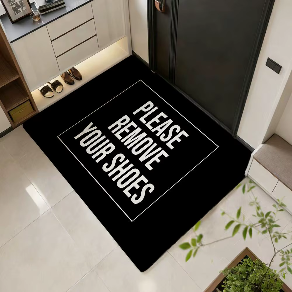 Tapis de sol populaire « Veuillez retirer vos chaussures » antidérapant en flanelle épaisse et douce